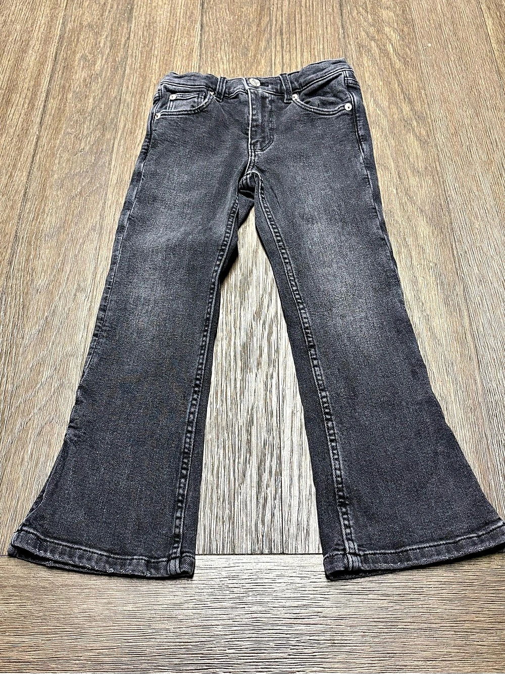 ZARA Girls Black Flare Jeans Size 7/122 Side Slit Hem